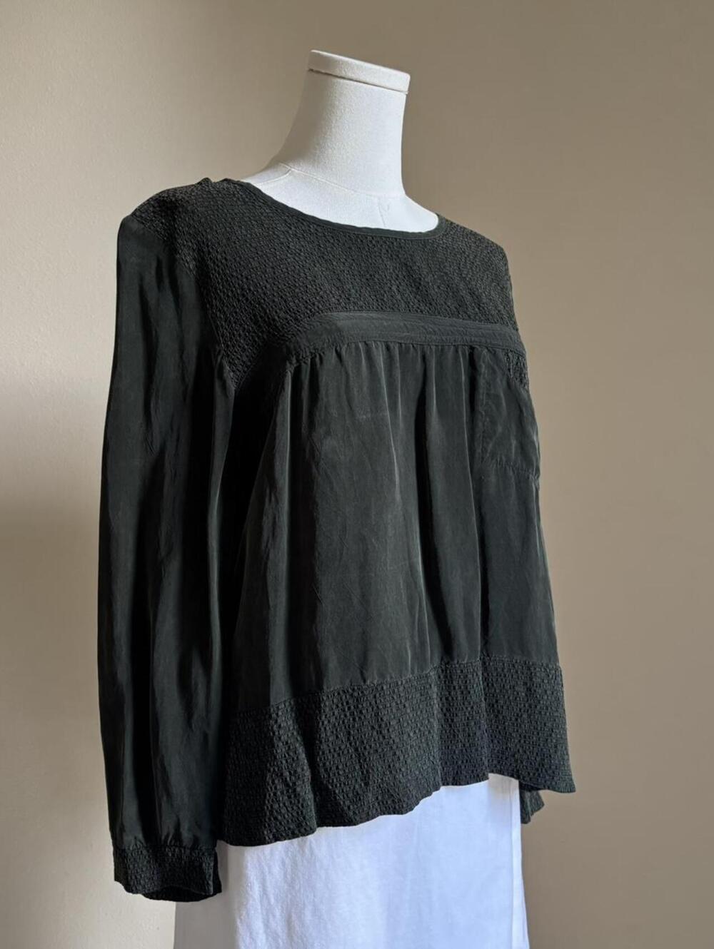 Green Peasant Blouse Smocked Yoke Cottagecore Top